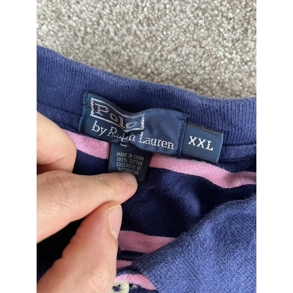 Polo Ralph Lauren Pink/Blue Striped Polo Shirt Cotton Green Pony Mens XXL Preppy